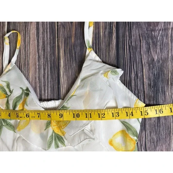 Japna Dress Womens M Petite Yellow Lemon Print Sleeveless Tiered Mini Boho - Picture 6 of 11